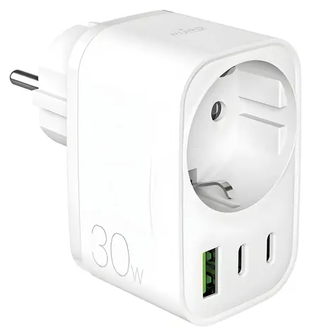 Puro Nabíječka se zásuvkou 30W bílá / Síťová nabíječka / 2x USB-C + 1x USB-A / PD 30W