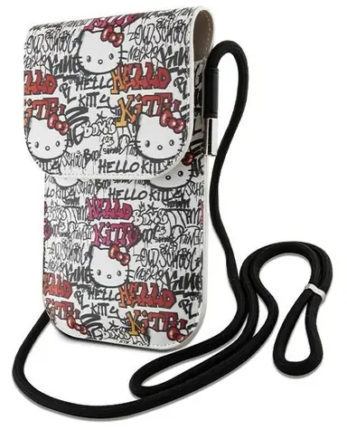 Hello Kitty Tags Graffiti Cord Bag béžová / Taška na mobil / koženková / na šňůrku