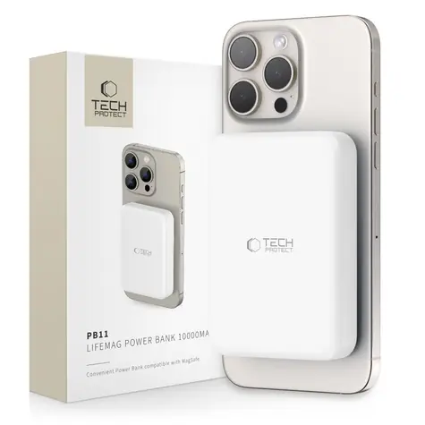 Tech-Protect LifeMag PB11 bílá / Powerbanka / MagSafe / 10000 mAh / 15W / USB-C