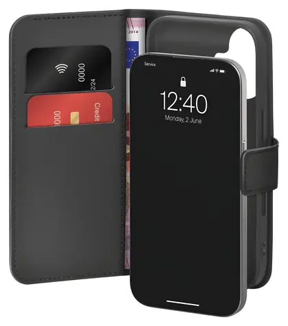 Puro Wallet Stand černá / Pouzdro / iPhone 17 / Eko-kůže / Peněženka a stojánek