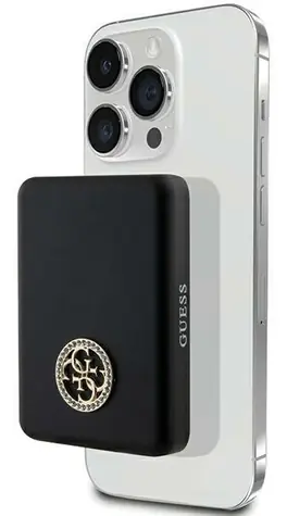 Guess MagSafe 4G Strassed Metal Logo černá / Powerbanka / 5000 mAh / 15W