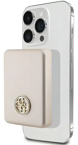 Guess 4G Strassed Metal Logo MagSafe 3000mAh zlatá / Powerbanka / Bezdrátové nabíjení 5W