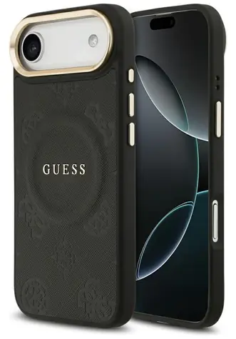 Guess Peony Hot Stamp černá / Zadní kryt pro iPhone Air / MagSafe / Ražený motiv pivoněk