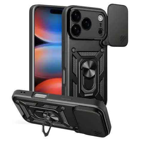 Hurtel Hybrid Armor Camshield černá / Kryt / Stojánek / Kryt kamery / Apple iPhone 17 Pro