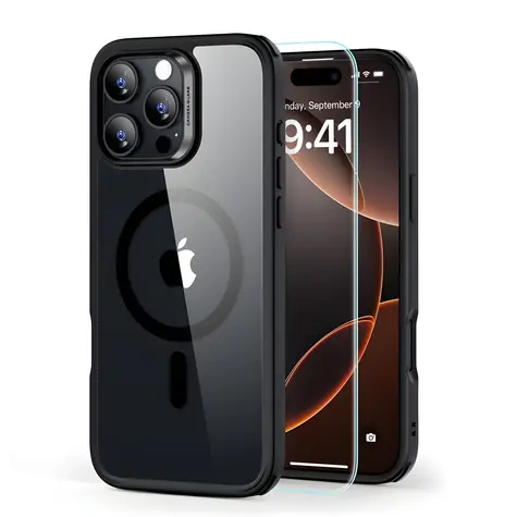 ESR Classic Hybrid HaloLock čirá, černý rámeček / Pouzdro + tvrzené sklo / Apple iPhone 16 Pro Max / MagSafe