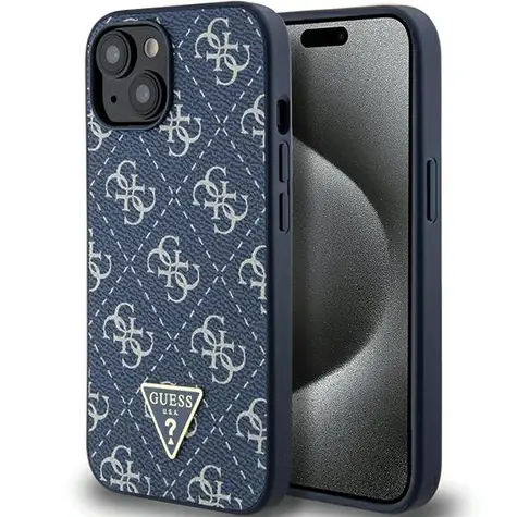 Guess 4G Triangle Metal Logo modrá / Zadní kryt / Apple iPhone 15 Plus / iPhone 14 Plus
