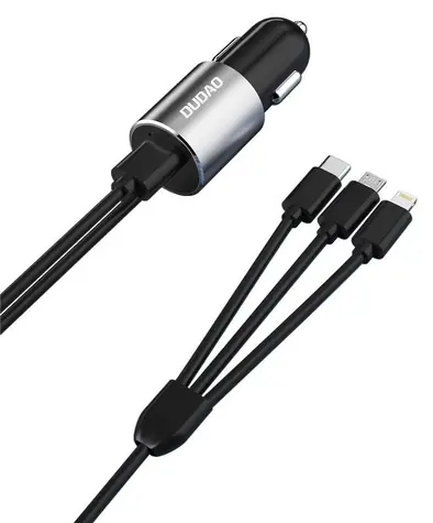 Dudao R5ProN černá / Autonabíječka / vestavěné kabely Lightning, USB-C, Micro USB / 3,4 A