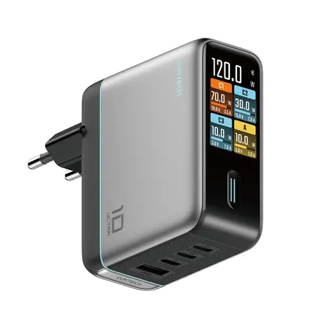 Cuktech AD1204U stříbrná / Síťová nabíječka / 120W / displej / USB-C kabel