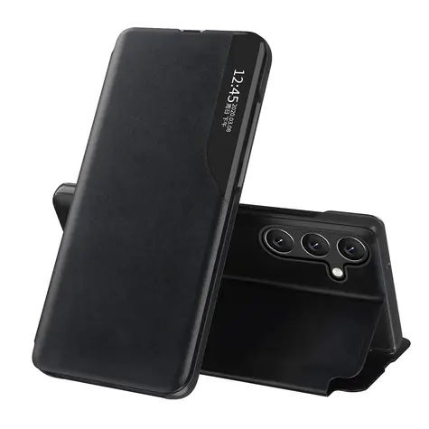 Hurtel Eco Leather View pouzdro pro Samsung Galaxy S24 FE černé / Pouzdro / Flip / stojánek / eko kůže