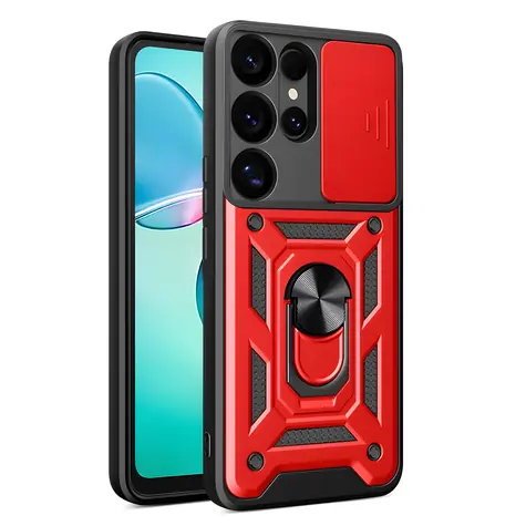 Hurtel Hybrid Armor Camshield pro Samsung Galaxy S25 Ultra červená / Kryt / kryt kamery / kovový kroužek