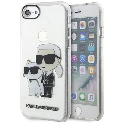 Karl Lagerfeld Glitter Karl & Choupette Hardcase transparentní / Kryt / pro Apple iPhone 7/8/SE 2020/SE 2022