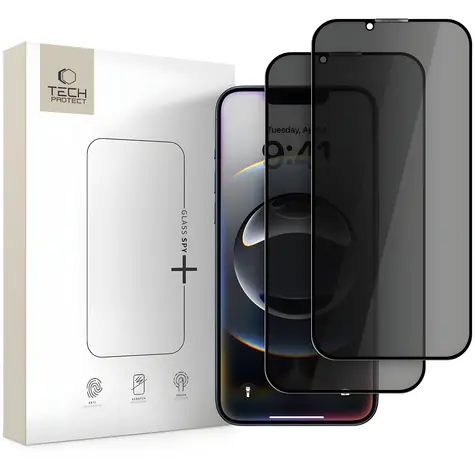 Tech-Protect Anti Spy Glass Pro+ iPhone 17e/16e/14/13 Pro/13 černá / Ochranné sklo / Privacy filtr / 2 ks