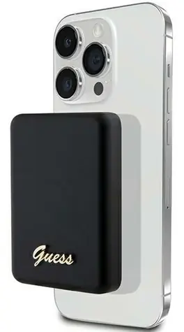Guess Metal Script Logo MagSafe černá / Powerbanka / 5000 mAh / 15 W
