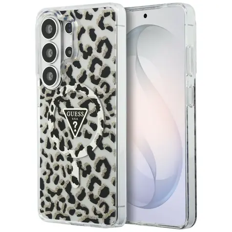 Guess IML Leopard Triangle Logo černá / Zadní kryt / Samsung Galaxy S26 Ultra / MagSafe / Leopardí potisk