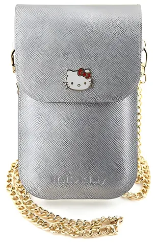 Hello Kitty kožená kabelka s řetízkem stříbrná / Kabelka / Kovové logo