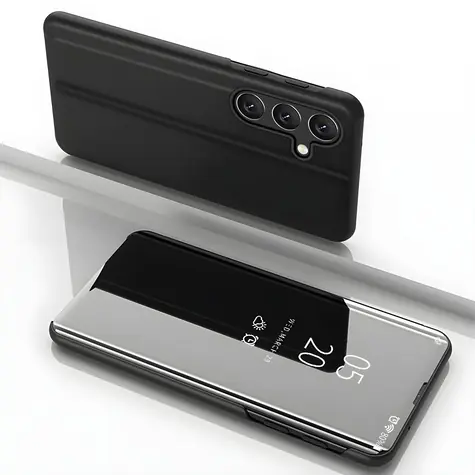 Hurtel Clear View pouzdro pro Samsung Galaxy S24 FE černé / Pouzdro / Flip / Průhledné okénko
