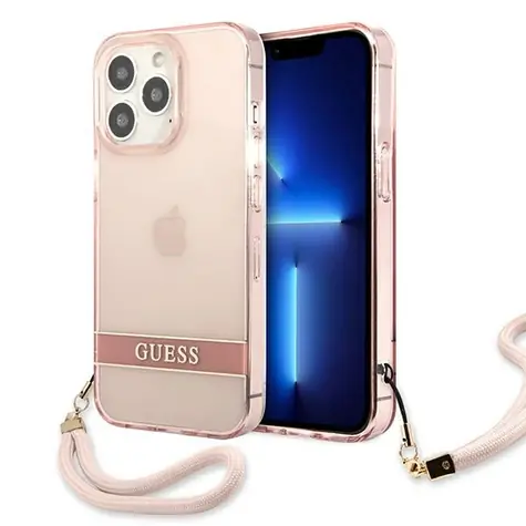 Guess Translucent Strap růžová / Pouzdro / Apple iPhone 13 Pro Max