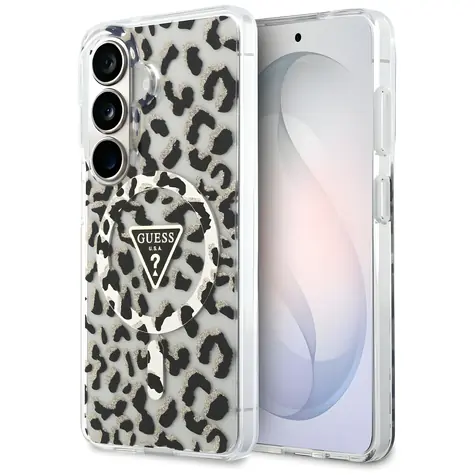 Guess IML Leopard Triangle černá / Zadní kryt pro Samsung Galaxy S26 / MagSafe / Motiv leoparda