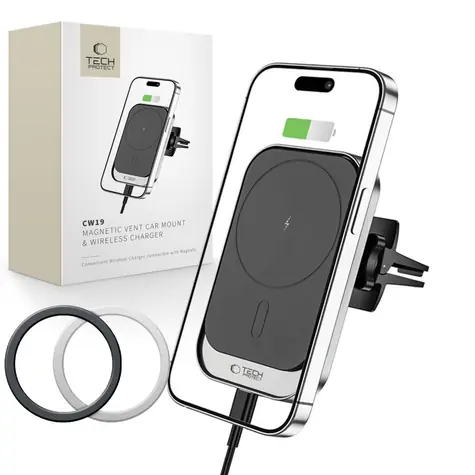 Tech-Protect CW19 MagSafe černá / Držák do auta / Magnetický / 15W bezdrátové nabíjení / do ventilace