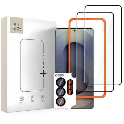 Tech-Protect Easy Set+ černá / Tvrzené sklo / Samsung Galaxy S26 Ultra / 3 ks