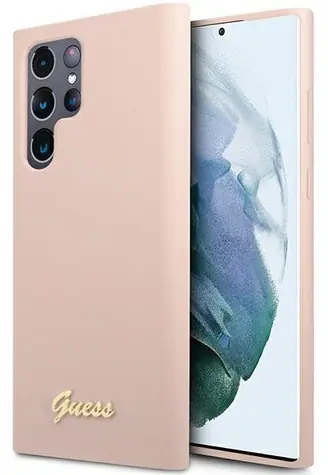 Guess Script Metal Logo Silicone růžová / Zadní kryt / pro Samsung Galaxy S23 Ultra