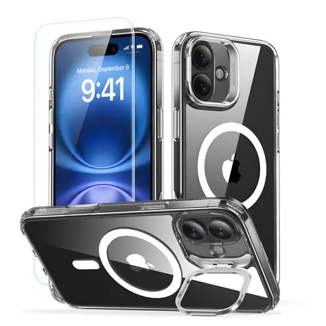 ESR Classic Hybrid HaloLock transparentní / Pouzdro se stojánkem + ochranné sklo / Apple iPhone 16 / MagSafe