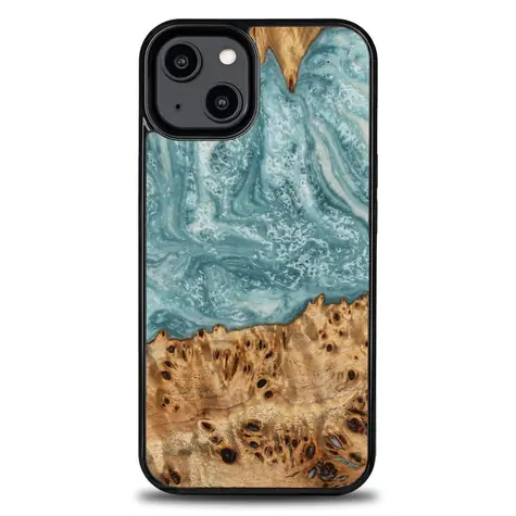 Bewood Unique Uranus modrá, bílá / Pouzdro / Apple iPhone 15 Plus / Dřevo a pryskyřice