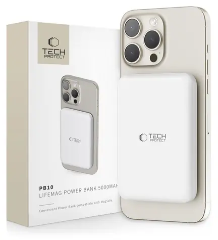 Tech-Protect LifeMag PB10 bílá / Powerbanka / MagSafe / 5000 mAh / 15W / USB-C