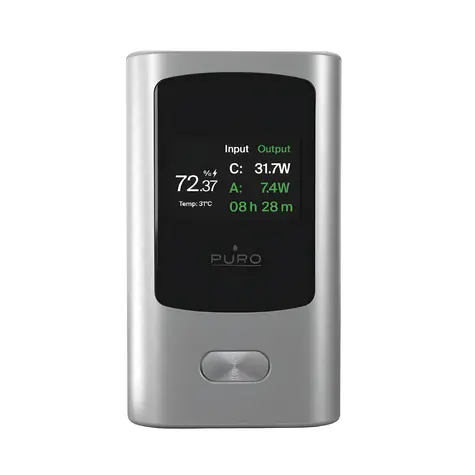 Puro Powerbanka 10000mAh šedá / Powerbanka / 45W / USB-A + USB-C / Displej