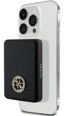 Guess MagSafe 4G Strassed Metal Logo černá / Powerbanka / 3000mAh / bezdrátové nabíjení 5W