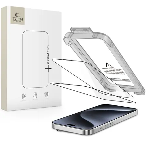 Tech-Protect Quick Set+ 2 Pack černá / Ochranné sklo / Tvrzené / Apple iPhone 15 Pro