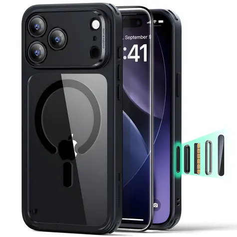 ESR Classic Hybrid MagSafe transparentní černá / Sada krytu a skla / Apple iPhone 17 Pro / MagSafe