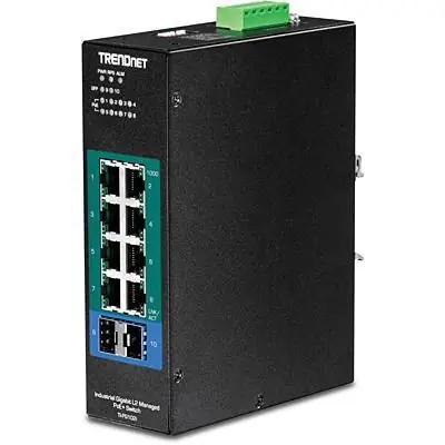 TRENDnet TI-PG102i / Průmyslový switch / 8x Gigabit PoE+ / 2x SFP / 240 W / L2 managed / DIN-Rail