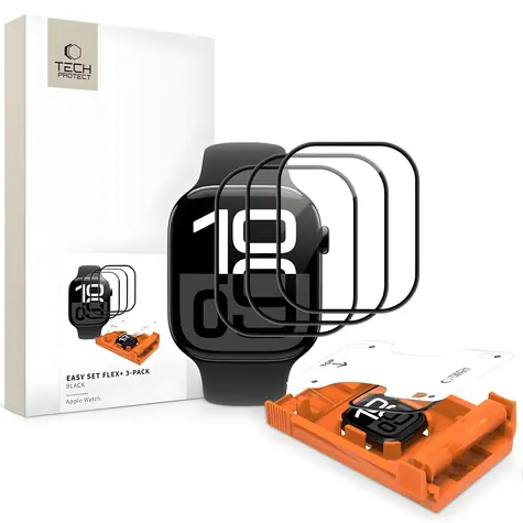 Tech-Protect Easy Set Flex+ 46mm černá / Ochranné tvrzené sklo pro Apple Watch / 3 ks v balení