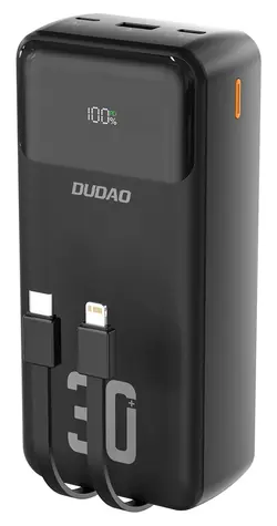 Dudao K15MAX černá / Powerbanka / 30 000 mAh / PD 22,5W / vestavěné kabely