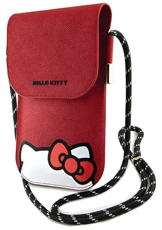Hello Kitty Hiding Kitty Cord Bag červená / Taška na mobil / koženková / na šňůrku