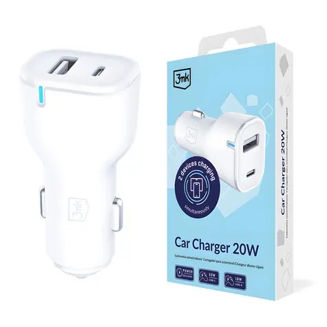 3mk Car Charger 20W bílá / Autonabíječka / PD3.0 / QC3.0 / 1x USB-A + 1x USB-C