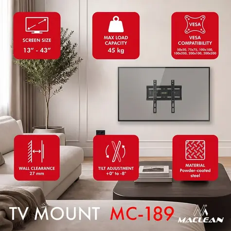 Maclean MC-189 černá / Nástěnný držák pro TV / 13-43