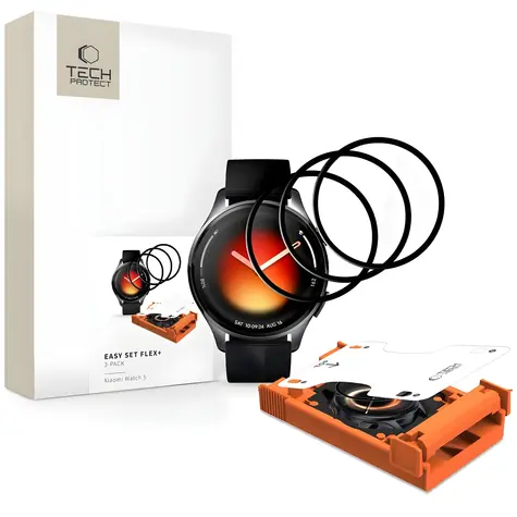 Tech-Protect Easy Set Flex+ pro Xiaomi Watch 5 černá / Ochranné sklo na hodinky / Hybridní sklo / 3 ks