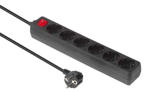 MicroConnect Prodlužovačka 6x Schuko s vypínačem černá / Prodlužovací kabel / 1,5 m / 16 A / 250 V