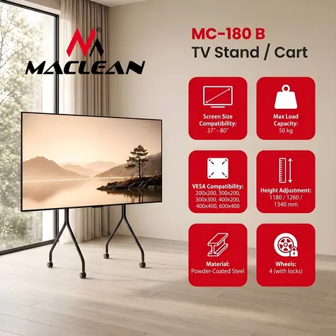 Maclean MC-180 B černá / Pojízdný stojan pro TV / 37-80
