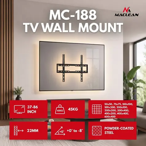 Maclean MC-188 černá / Nástěnný držák pro TV / VESA max. 600x400 mm / 37-86