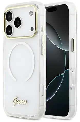 Guess IML Gradient Script Metal MagSafe bílá / Zadní kryt / iPhone 17 Pro Max / MagSafe