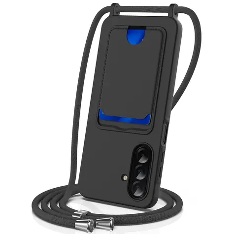 Hurtel TPU kryt s kapsou na kartu a poutkem černá / Kryt / Samsung Galaxy A57 5G / TPU