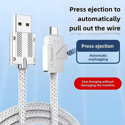 Cable USB-C - USB-A kabel s tlačítkem pro odpojení / Kabel / 6A rychlé nabíjení / textilní opletení / 2 m