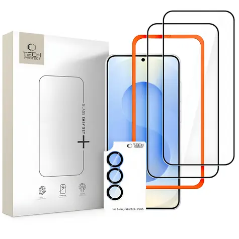 Tech-Protect Easy Set+ černá / Ochranné tvrzené sklo / Samsung Galaxy S26 / 3 ks
