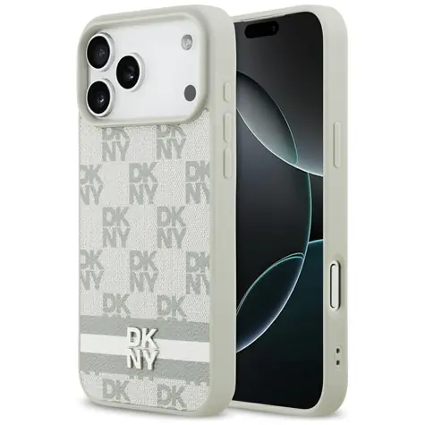DKNY Checkered Pattern and Stripe béžová / Zadní kryt / Apple iPhone 17 Pro Max / PU kůže
