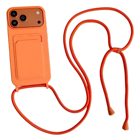 Hurtel Silicone Case oranžová / Pouzdro / iPhone 17 Pro/18 Pro / Kapsa na kartu / Popruh přes rameno