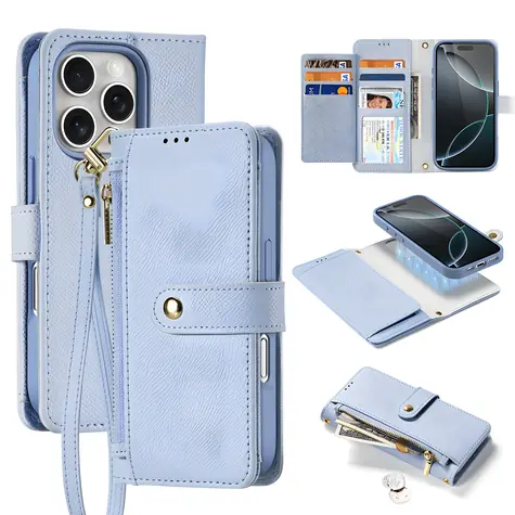 Dux Ducis Lawa modrá / Kožené pouzdro pro Apple iPhone 16 Pro Max / odnímatelná magnetická peněženka