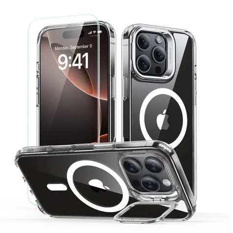 ESR Classic Hybrid HaloLock transparentní / Pouzdro se stojánkem + sklo / Apple iPhone 16 Pro / MagSafe